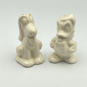 Vintage Dog & Duck Salt Pepper Shakers 1950s Cartoon Disney-Style Cream Glaze